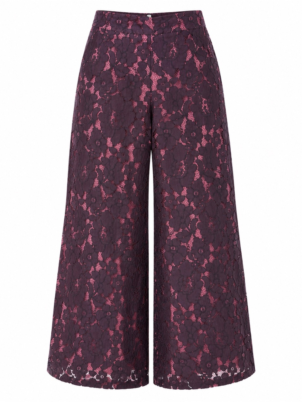 Feather Bone by Anthropologie Wide Leg Lace Overlay Pants in Burgundy and Pink